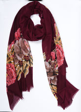 Printed Rich Burgundy Full Border - Made in Türkiye