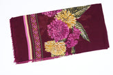 Printed Velvet Wine Grace Scarf - Made in Türkiye