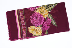 Printed Velvet Wine Grace Scarf - Made in Türkiye