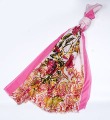 Printed Pink Multicolor Floral Lawn Scarf - Made in Türkiye
