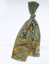 Printed Olive Multicolor Floral Lawn Scarf - Made in Türkiye