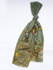 Printed Olive Multicolor Floral Lawn Scarf - Made in Türkiye