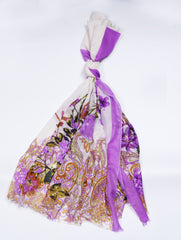 Printed Lavender Floral Lawn Scarf - Made in Türkiye