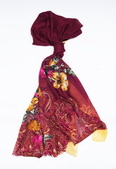 Printed Burgundy Bliss Floral Lawn Scarf - Made in Türkiye