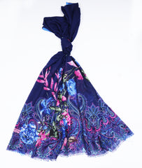 Printed Midnight Bloom Floral Lawn Scarf - Made in Türkiye