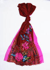 Printed Crimson Elegance Floral Lawn Scarf - Made in Türkiye