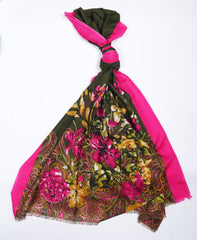 Printed Forest Green Floral Lawn Scarf - Made in Türkiye