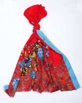 Printed Vibrant Red Floral Lawn Scarf - Made in Türkiye
