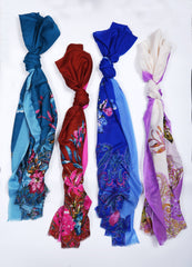 Printed Royal Sapphire Floral Lawn Scarf - Made in Türkiye