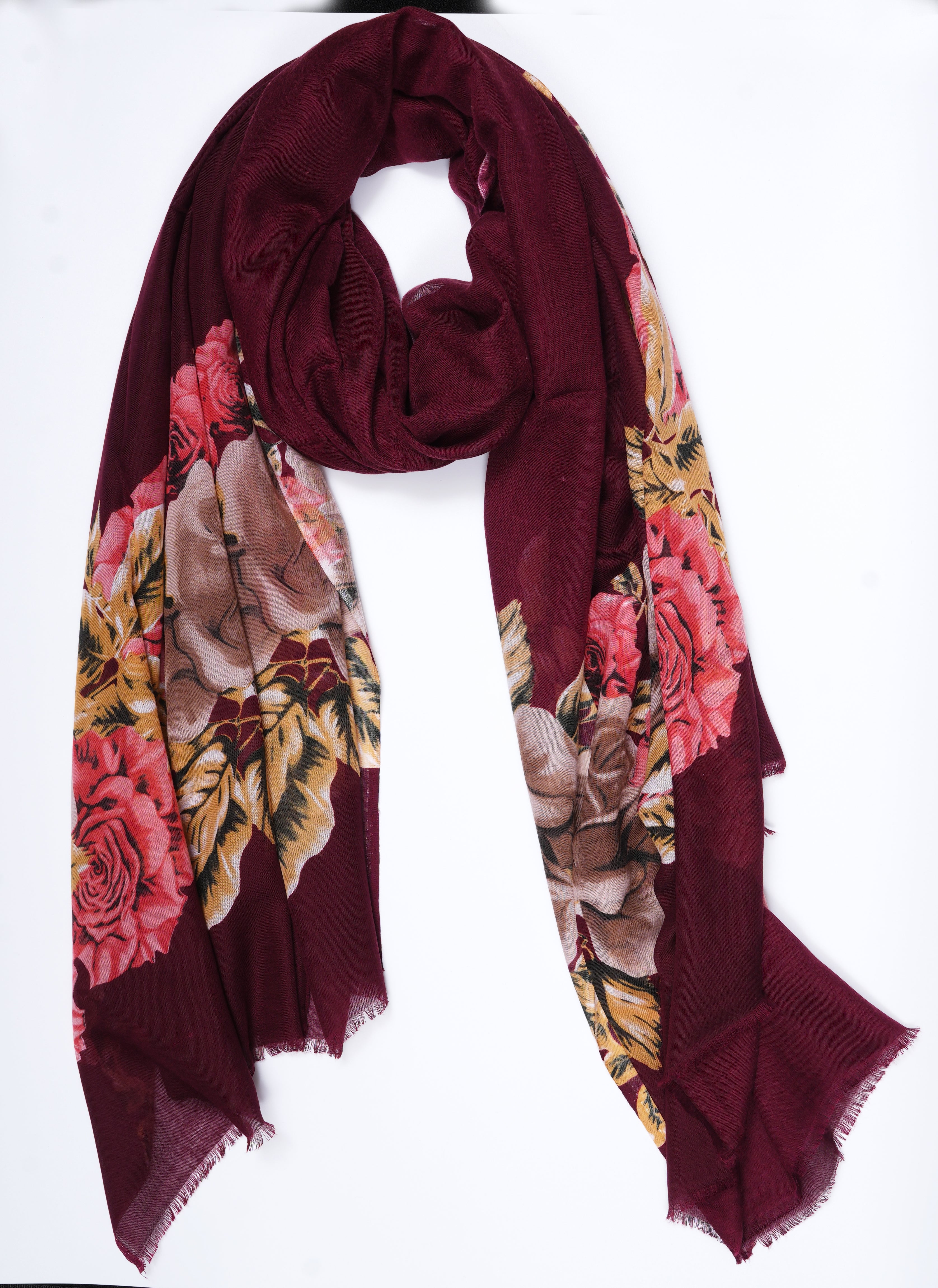 Printed Rich Burgundy Full Border - Made in Türkiye