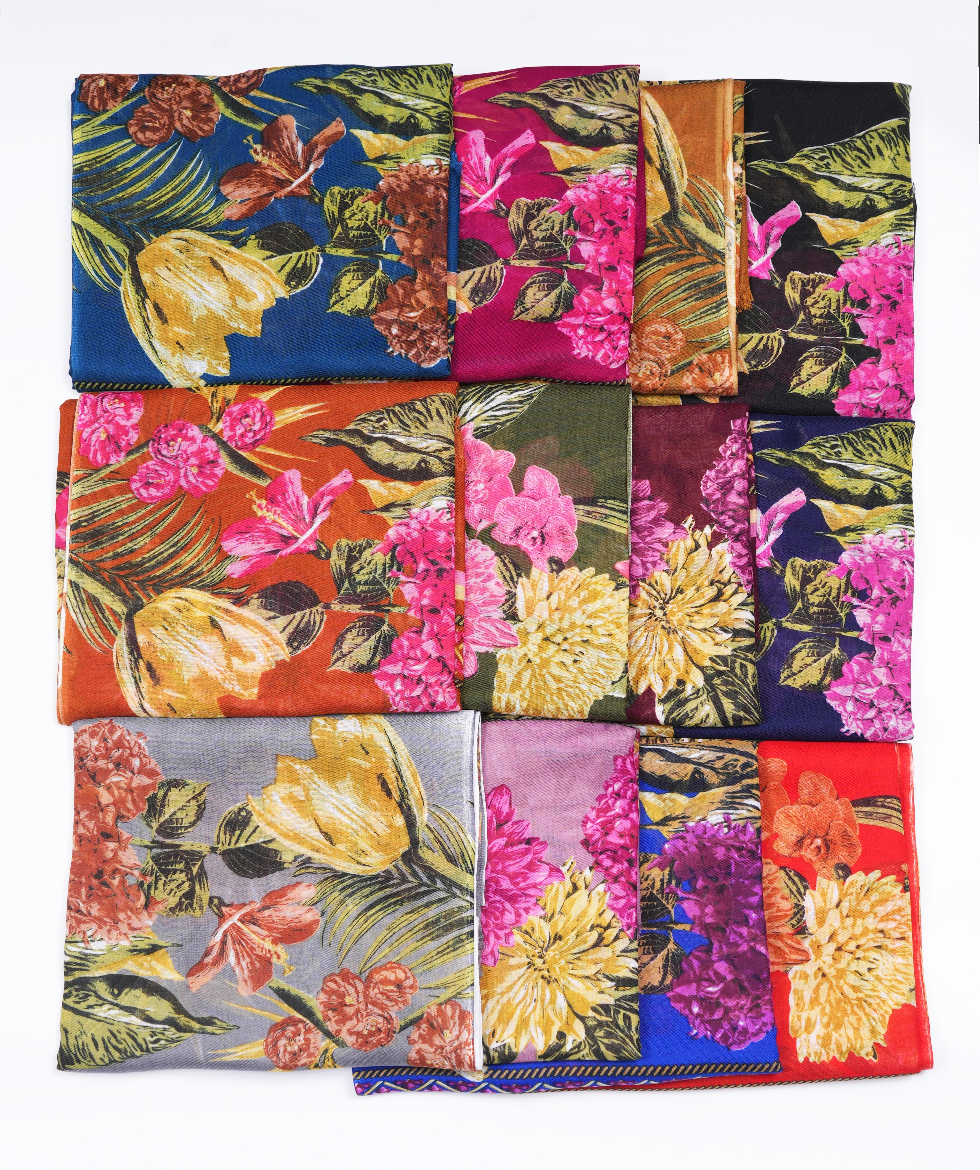 Printed Flame Blossom Grace Scarf - Made in Türkiye