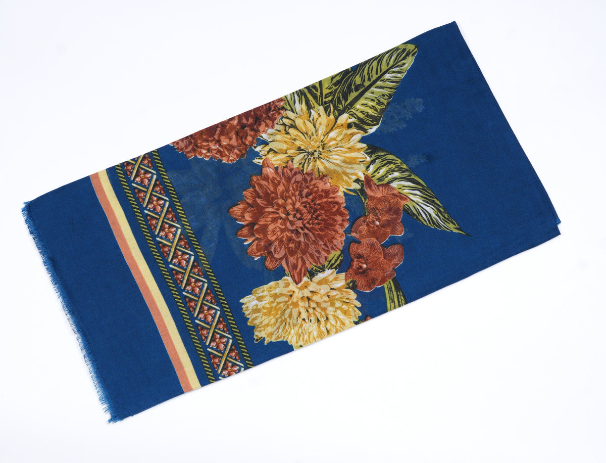 Printed Deep Teal Grace Scarf - Made in Türkiye