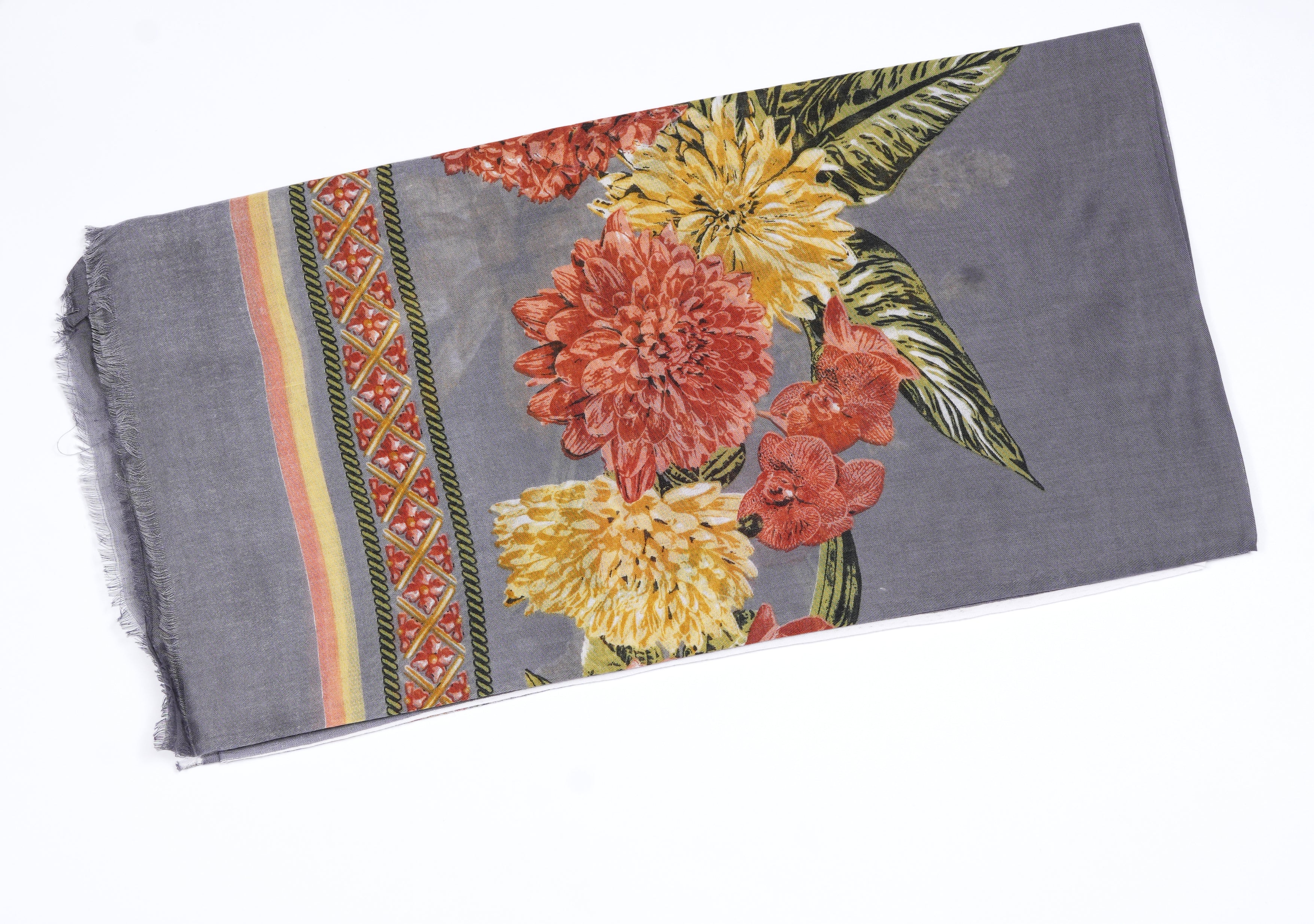 Printed Stone Grey Grace Scarf - Made in Türkiye