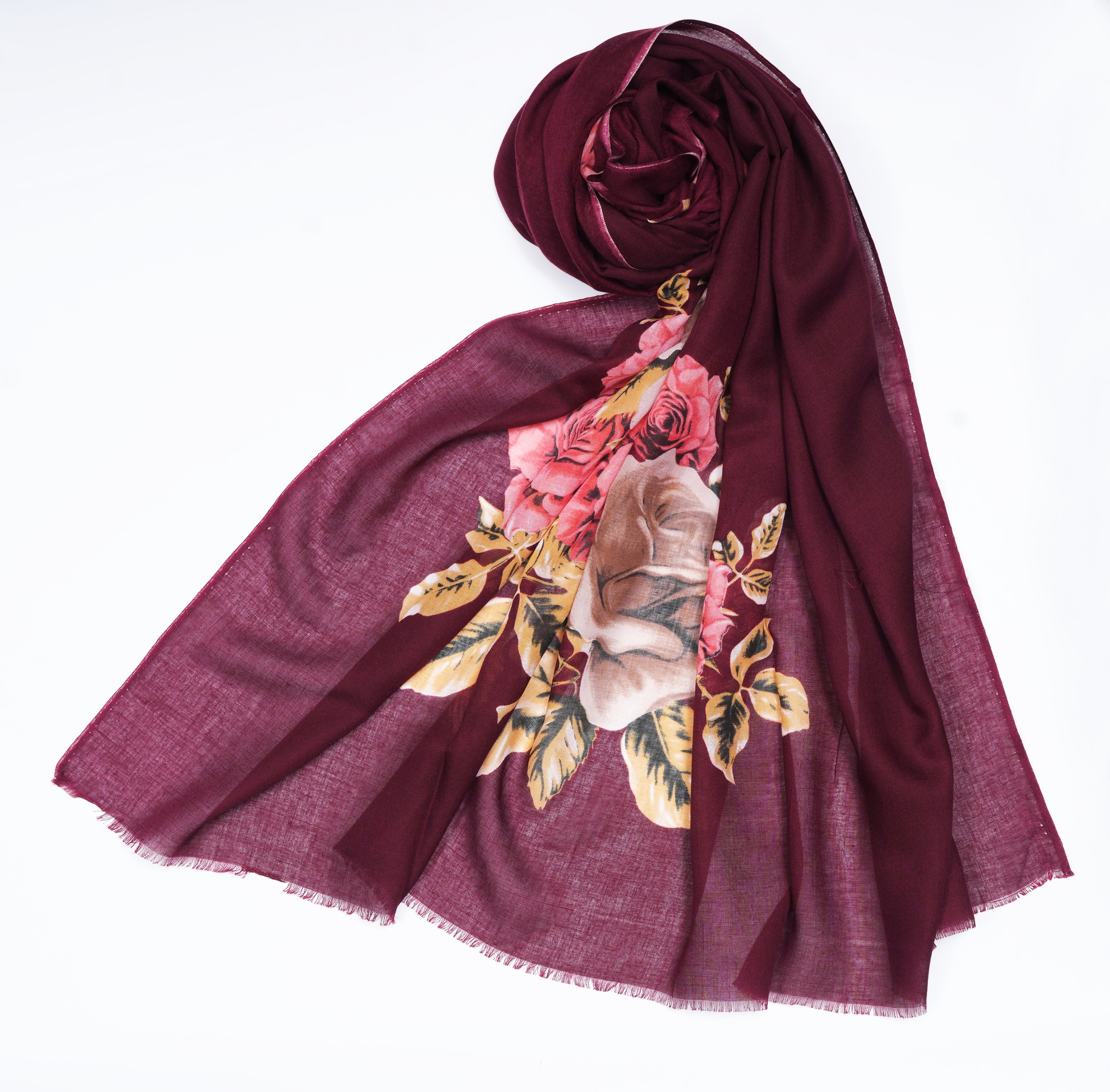 Printed Rich Burgundy Half of Border - Made in Türkiye
