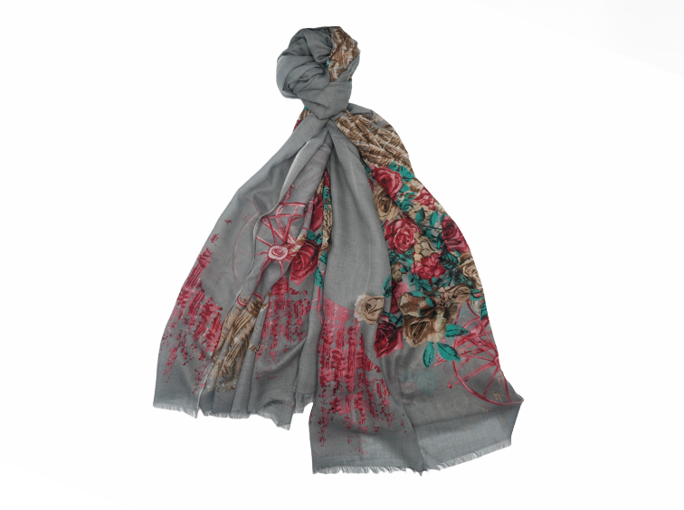 Caravané by Nourah - Printed Ash Grey Lawn - Made In Turkey